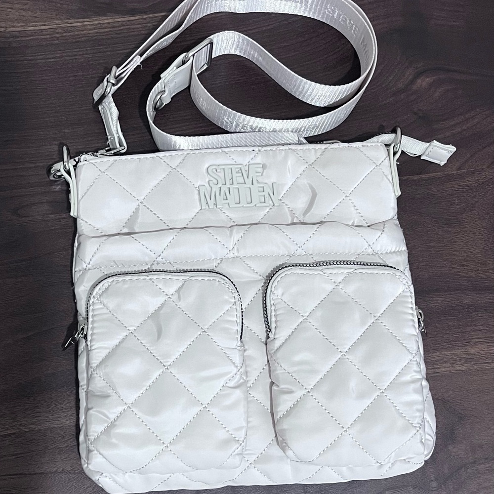 Steve Madden White Quilted Crossbody Bag